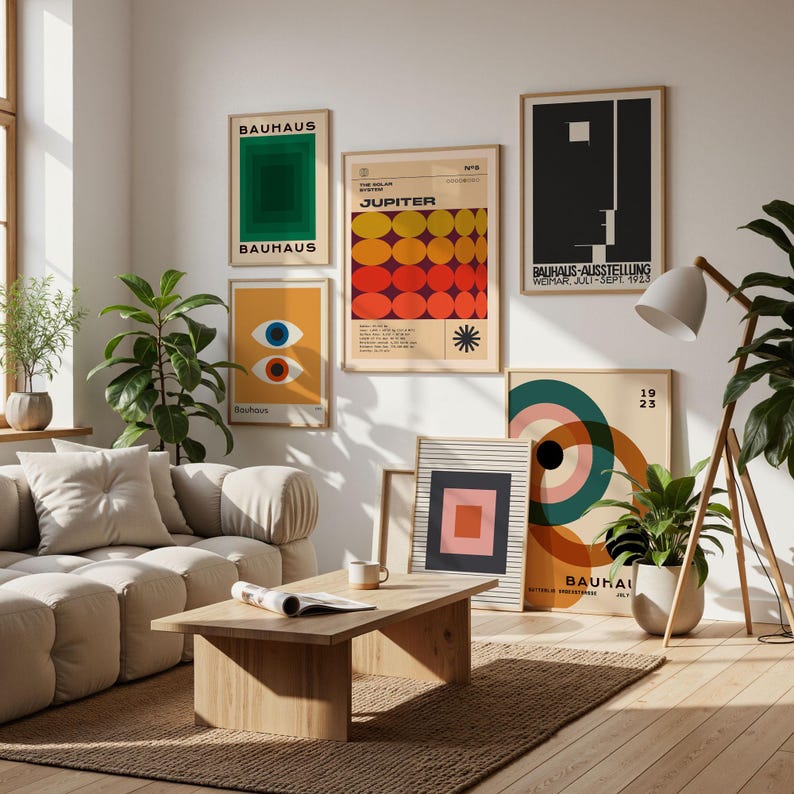 Retro Wall Art Geometric Set of 36 Prints Bauhaus Mid Century Modern ...
