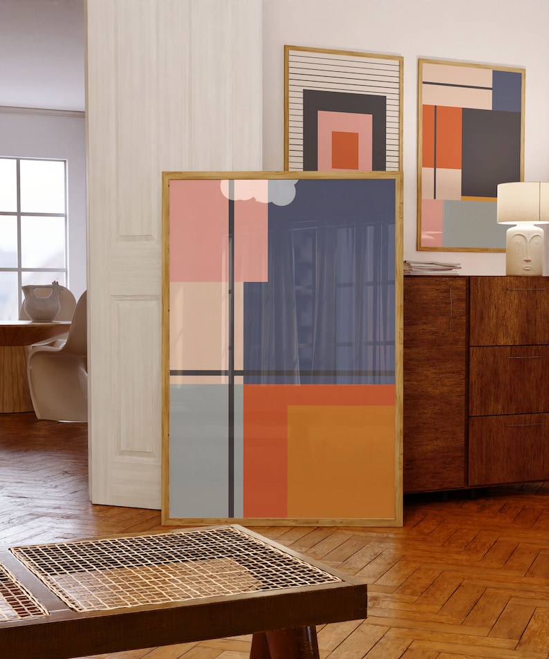 Mid Century Modern Retro Poster, Bauhaus Abstract Geometric Print ...