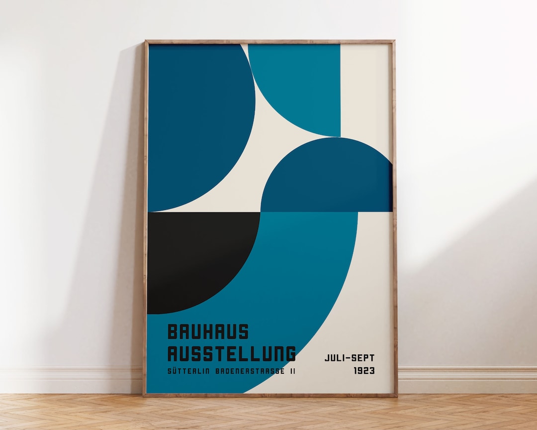 Bauhaus Exhibition Poster, Trendy Blue Wall Art, Retro Geometric Print ...