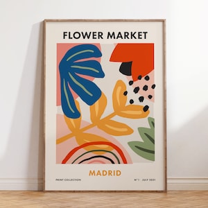 Flower Market Madrid, Colorful Abstract Floral Digital Print