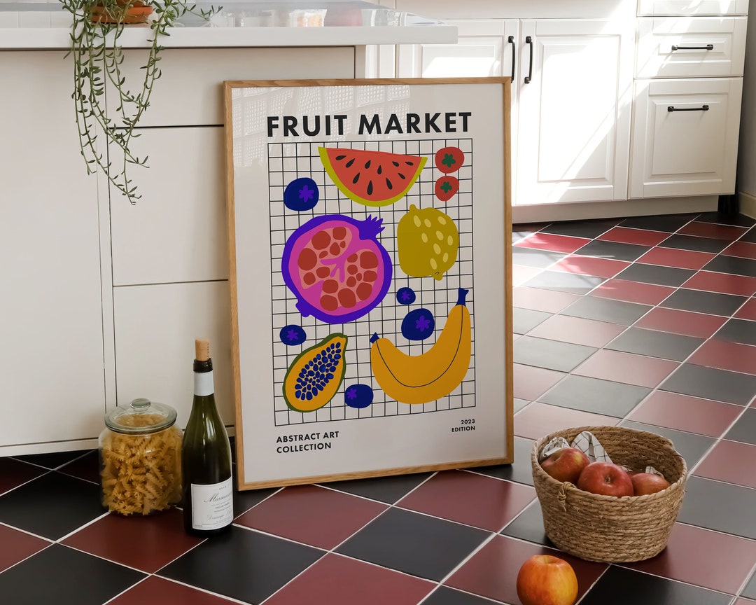 kitchen print - art for kitchen -colourful kitchen... Colorful Kitchen Wall Art, Retro Fruit Market Print, Maximalist Dining ...