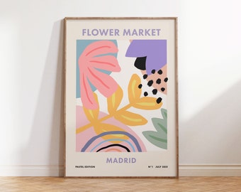 Flower Market Poster, Preppy Room Decor, Pink Girly Wall Art, Pastel Floral Printable Wall Art Digital Download