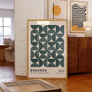 Bauhaus Exhibition Poster 1923, Minimalist Mid Century Modern Wall Art, Geometric Living Room Decor, Neutral Blue Print Digital Download