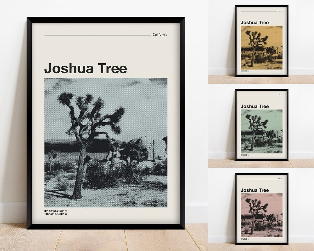 National Park Poster Joshua Tree, Mid Century Modern Retro Travel Print ...