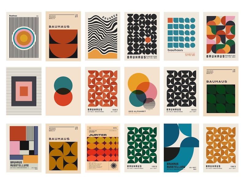 Retro Wall Art Geometric Set of 36 Prints Bauhaus Mid Century Modern ...