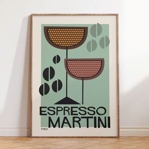 Espresso Martini Cocktail Art Print, Retro Mid Century Modern Bar Decor, Trendy Kitchen Poster Digital Download