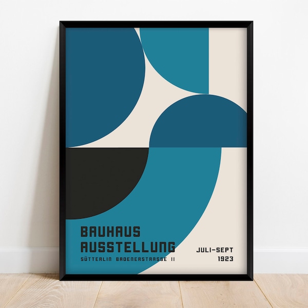 Bauhaus Exhibition Poster 1923, Blue Geometric Wall Art Digital Download, Retro Abstract Mid Century Modern Digital Print