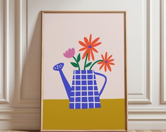 レトロなカラフルな花柄プリント、グルーヴィーなドーパミン装飾、ファンキーなプレッピーなウォールアート、風変わりなキッチンプリント、折衷的な花柄アート、トレンディなポスター、ティーンルーム