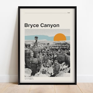 Bryce Canyon National Park Retro Travel Poster, Mid Century Modern Trendy Wall Art, Utah Mountains Print Digital Download