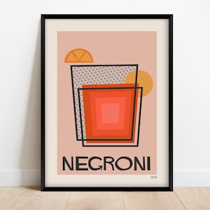 Negroni Cocktail Print, Mid Century Modern Bar Decor, Retro Colorful Drink Poster Descarga digital