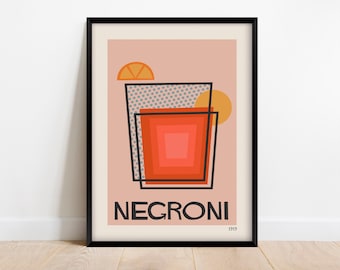 Negroni Cocktail Print, Mid Century Modern Bar Decor, Retro Colorful Drink Poster Digital Download