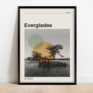 Everglades National Park Travel Poster, Retro Mid Century Modern Print, Minimalist Landscape Wall Art Digital Download