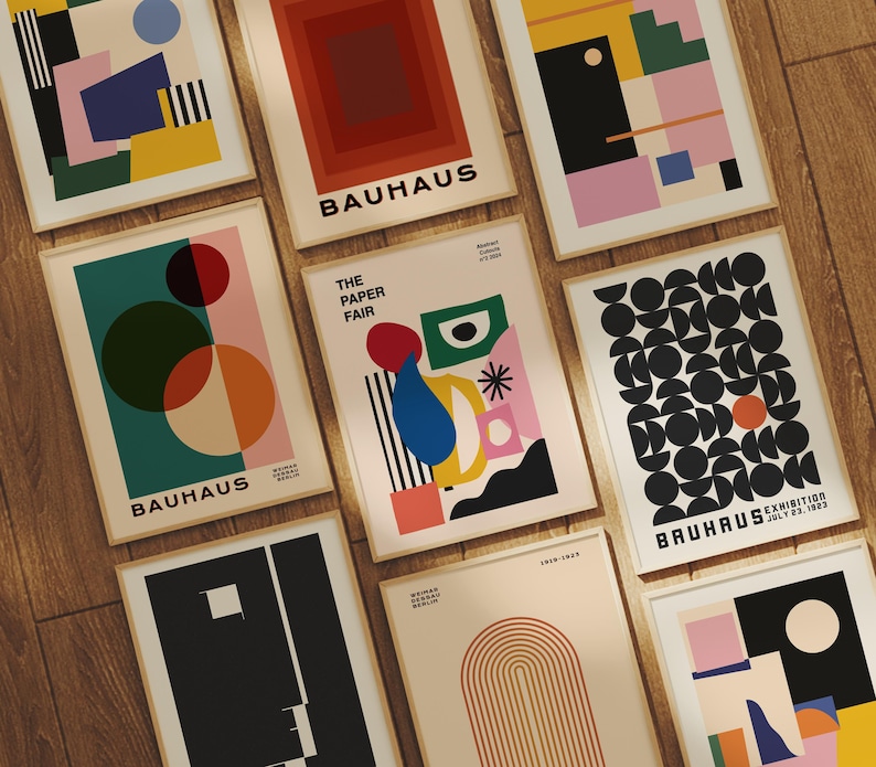Set of 9 digital prints in mid century modern stylebauhaus print