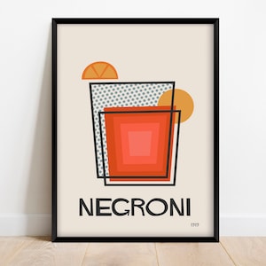 Impresión de cóctel Negroni, decoración de bar moderno de mediados de siglo, descarga digital de cartel de bebida minimalista retro