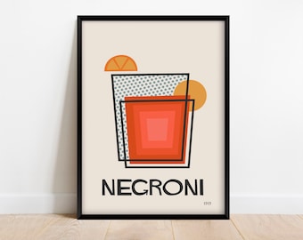 Negroni Cocktail Print, Mid Century Modern Bar Decor, Retro Minimalist Drink Poster Digital Download