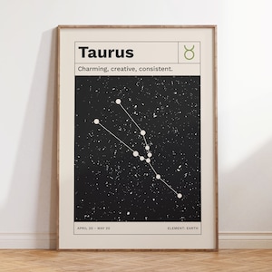 Taurus Horoscope Digital Poster, Retro Zodiac Art Print, Modern Minimalist Constellation Wall Art, Astrology Gifts Digital Download