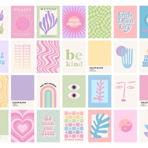 Danish Pastel Wall Collage Kit, Funky Wall Art, Aesthetic College Room ...