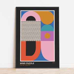 Geometric Colorful Retro Wall Art, Bauhaus Inspired Poster, Eclectic Quirky Print, Trendy Modern Maximalist Decor Digital Download