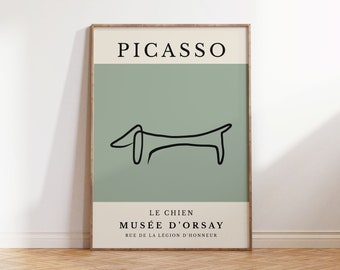 Picasso Le Chien Digital Print, Sage Green Line Art Sketch, Picasso Digital Print, One Line Art Dog, Minimalist Modern Art,