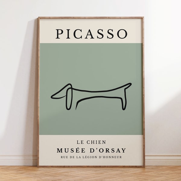 Picasso Le Chien Digital Print, Sage Green Line Art Sketch, Picasso Digital Print, One Line Art Dog, Minimalist Modern Art,