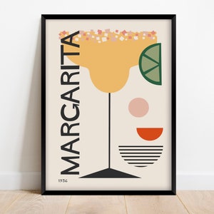 Margarita Cocktail Print, Retro Mid Century Modern Bar Decor, Alcohol Print Digital Download
