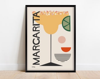 Margarita Cocktail Print, Retro Mid Century Modern Bar Decor, Alcohol Print Digital Download