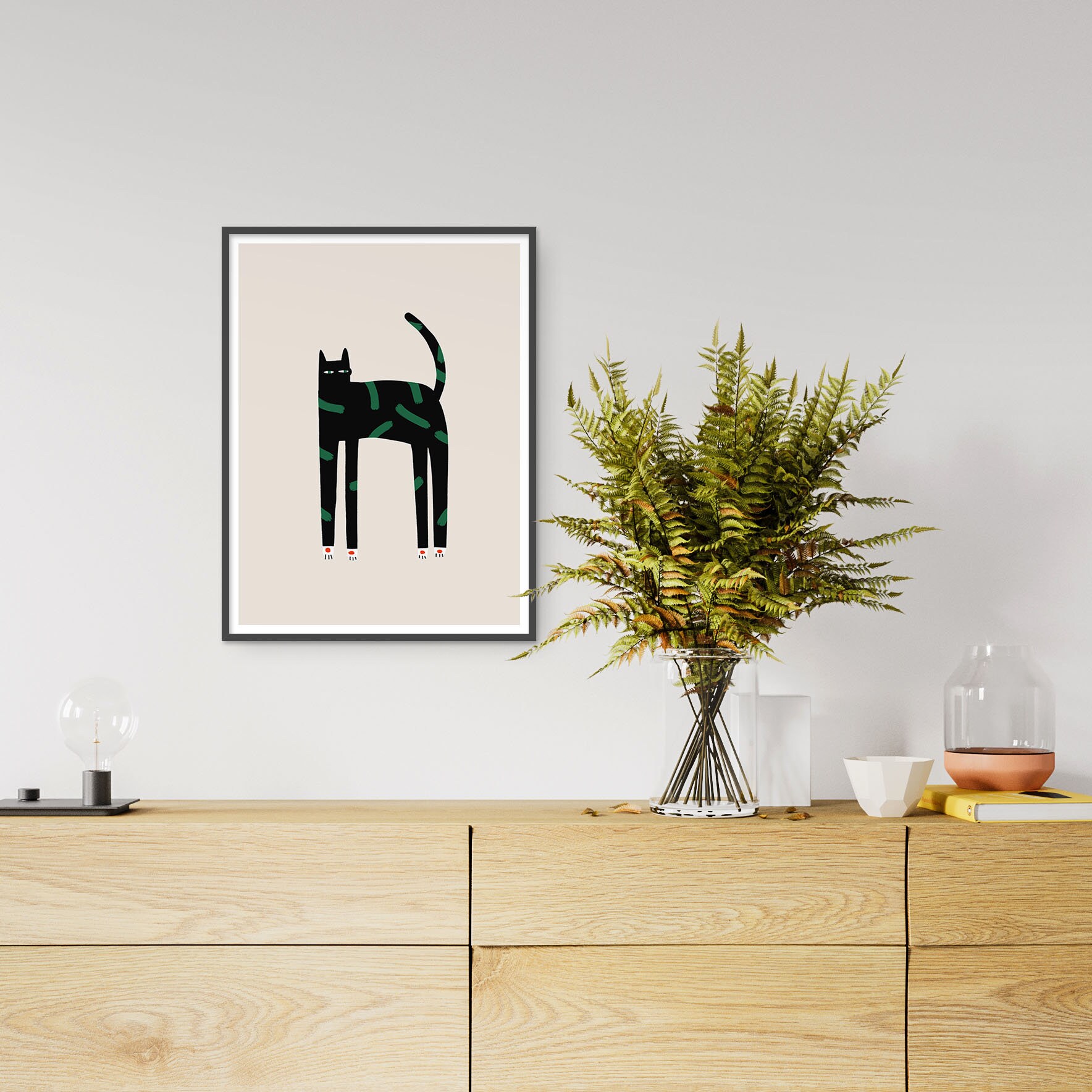 Retro Black Cat Print Mid Century Modern Art Boho Printable | Etsy