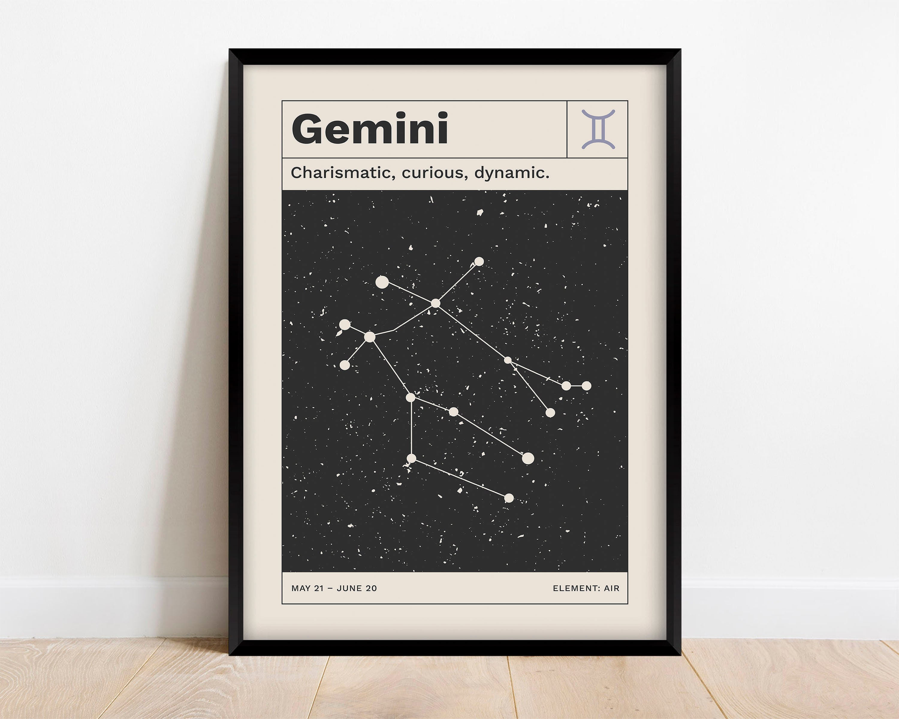Gemini Horoscope Digital Poster, Retro Zodiac Art Print, Modern
