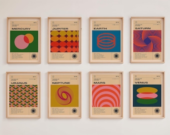 Bauhaus Poster Set Mid Century Modern Art Abstract Colorful Geometric Astronomy Art Solar System Prints Vintage Retro Science Class Decor