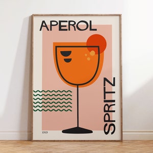 Aperol Spritz Cocktail Art Print, Retro Colorful Kitchen Poster, Mid Century Modern Bar Decor Digital Download