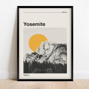 Yosemite National Park Retro Travel Poster, Mid Century Modern Digital Print, California Mountains Wall Art Digital Download