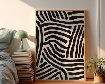 Minimalist Printable Wall Art, Boho Japandi Print, Abstract Contemporary Art, Painted Stripes in Black, Trendy Poster, Digital Download
