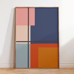 Mid Century Modern Retro Poster, Bauhaus Abstract Geometric Print, Vintage Minimalist Color Blocks Wall Art Digital Download