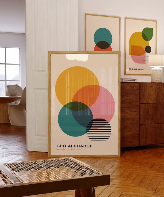 ビンテージ　MODERN GEOMETORIC ART PRINT Retro Colorful Print, Bauhaus Abstract Wall Art, Mid Century