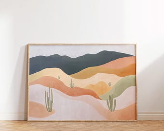 Boho Printable Wall Art, Large Abstract Desert Print, Earth Tone Horizontal Poster, Modern Minimalist Painting, Digital Download
