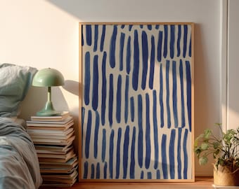 Minimalist Printable Wall Art, Contemporary Modern Print, Abstract Blue Art, Painted Stripes Play, Boho Japandi Poster, Digital Download