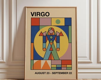 Virgo Art Print, Astrology Wall Art, Retro Bauhaus Style Poster, Mid Century Modern Art, Zodiac Sign Gift, Digital Download