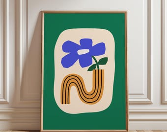 抽象的なカラフルな花柄プリント、レトロなドーパミン装飾、ファンキーなプレッピーなウォールアート、風変わりなキッチンポスター、折衷的な花柄アート、グルーヴィーなプリント、ティーンルーム
