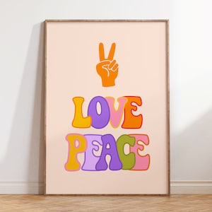 60's 70s Hippie Room Decor, Funky Retro Wall Art, Groovy Quote Print, Love Peace Poster Digital Download