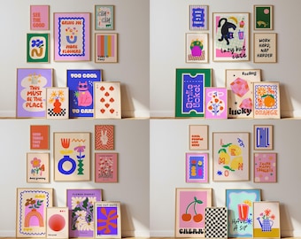 Póster retro de dopamina, arte mural moderno y preppy, impresiones maximalistas, decoración moderna para dormitorios, pósteres rosas de moda, decoración moderna para habitaciones de adolescentes, galería de pared.