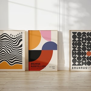 Bauhaus Set of 3 Prints, Eclectic Modern Exhibition Posters, Mid Century Geometric Gallery Wall Set, Trendy Wall Decor Digital Download