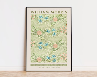 William Morris Print Exhibition Poster, Botanical Floral Art Print in Danish Pastel Green, Spring Wall Decor Digital Download