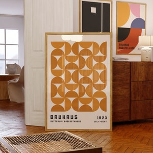 Bauhaus Exhibition Poster 1923, Minimalist Mid Century Modern Wall Art, Geometric Living Room Decor, Mustard Yellow Print Digital Download