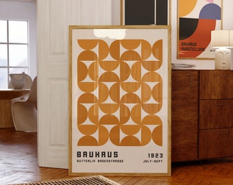 Bauhaus Exhibition Poster 1923, Minimalist Mid Century Modern Wall Art, Geometric Living Room Decor, Mustard Yellow Print Digital Download