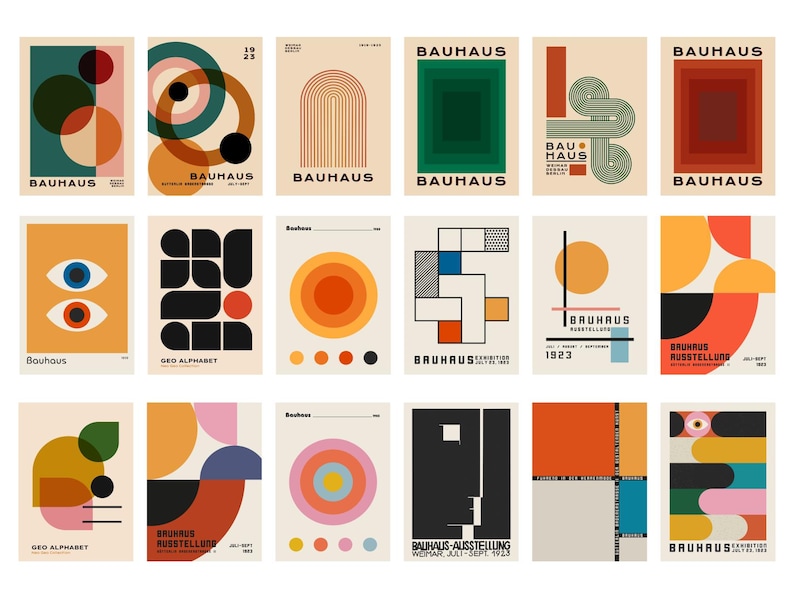 Retro Wall Art Geometric Set of 36 Prints Bauhaus Mid Century Modern ...