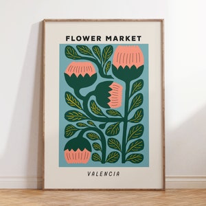 Flower Market Poster Valencia, Cute Room Decor, Eclectic Botanical Print, Colorful Maximalist Wall Art, Modern Kitchen Art, Digital Download