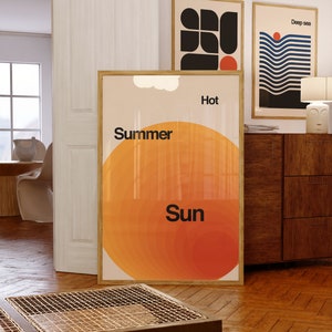 Retro Minimalist Sun Print, Gradient Beach Wall Art, Mid Century Modern Bauhaus Poster, Colorful Vintage Summer Wall Decor Digital Download
