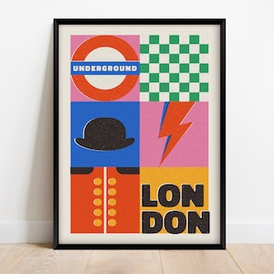London City Travel Poster, Retro 80's 90's Aestethic Digital Print, Colorful Vintage Mid Century Modern Wall Art, Descarga digital