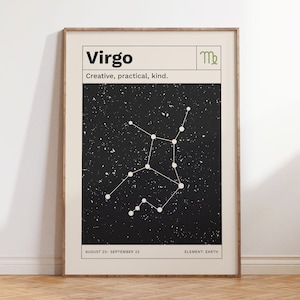 Virgo Horoscope Digital Poster, Retro Zodiac Art Print, Modern Minimalist Constellation Wall Art, Astrology Gifts Digital Download