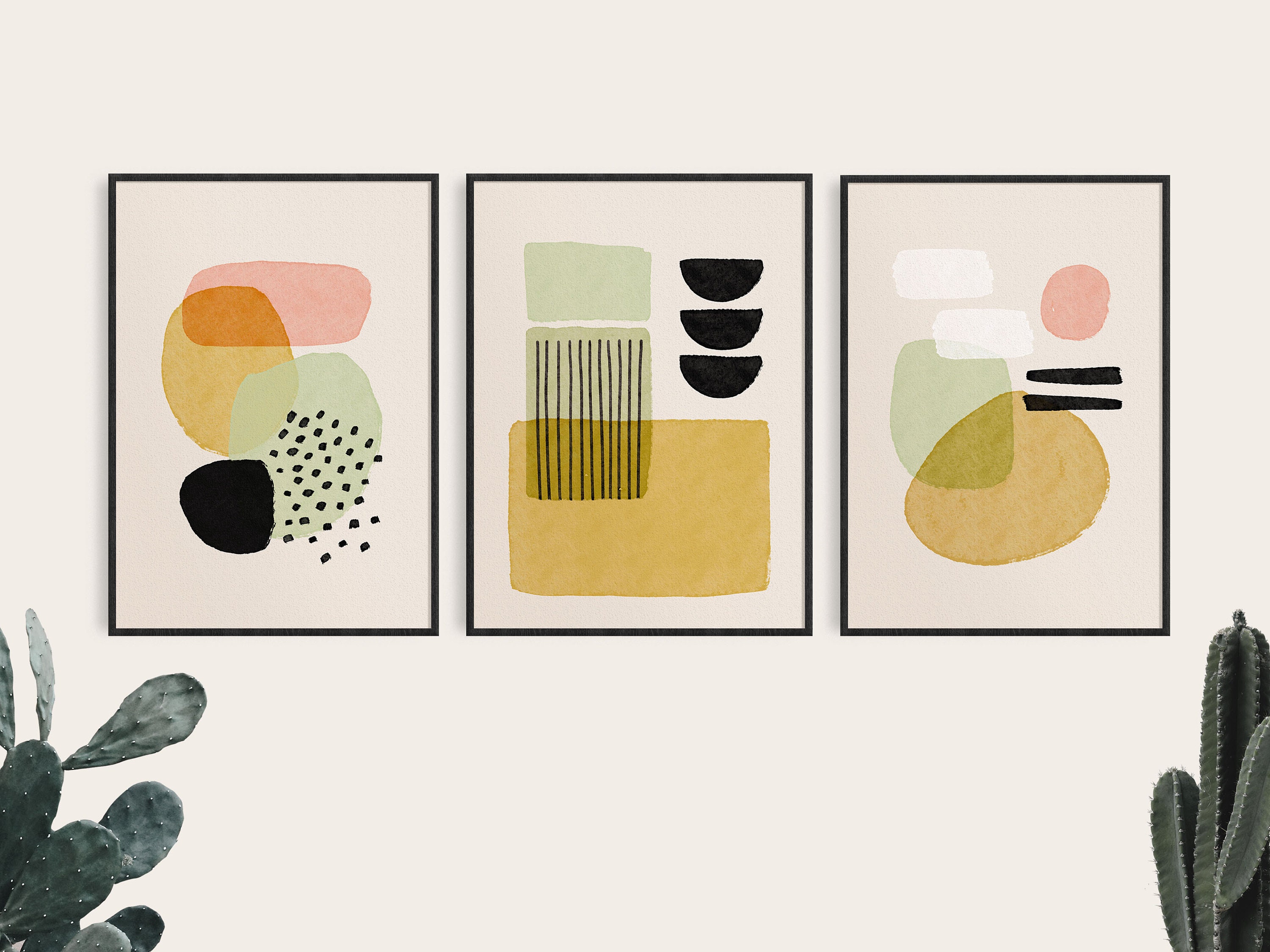 Set of 3 Mid Century Modern Prints, Abstract Colorful Gallery Wall Set ...
